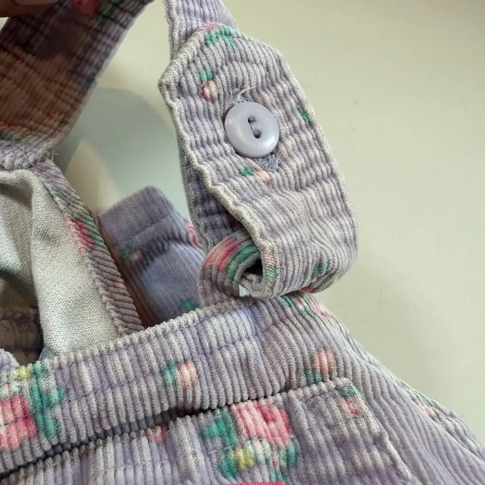 Vintage OshKosh RARE BOW BACK Purple Floral Corduroy Overalls 12 Months 80s